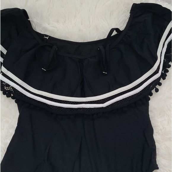 Women plus size swim suit one piece solid black la - Picture 3 of 7